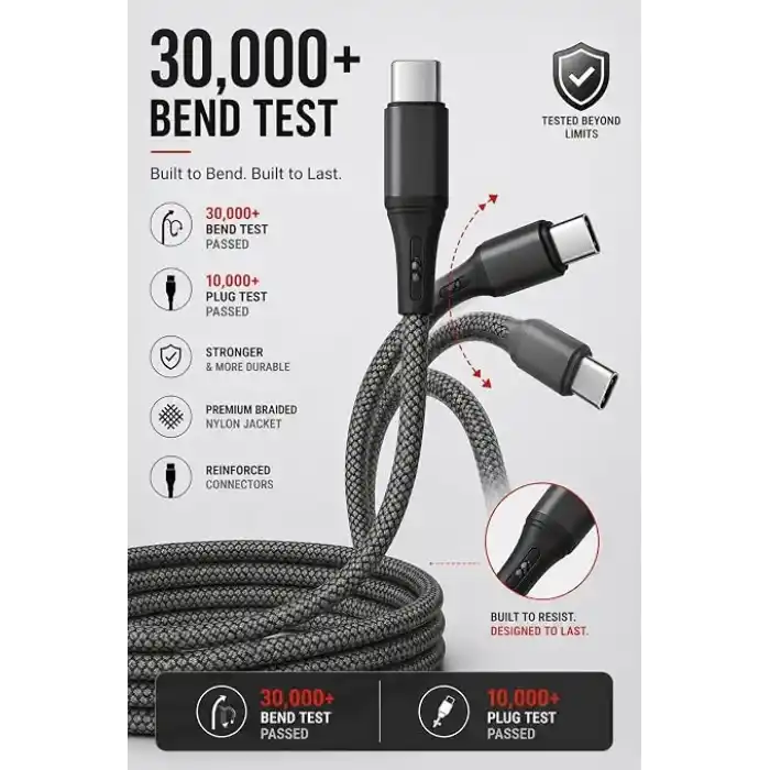 Type C-C, 2Metre ÖRGÜLÜ 60Watt PD Hızlı Şarj Kablosu, REMORAX Wahoo (1Ad x 2Metre Füme)