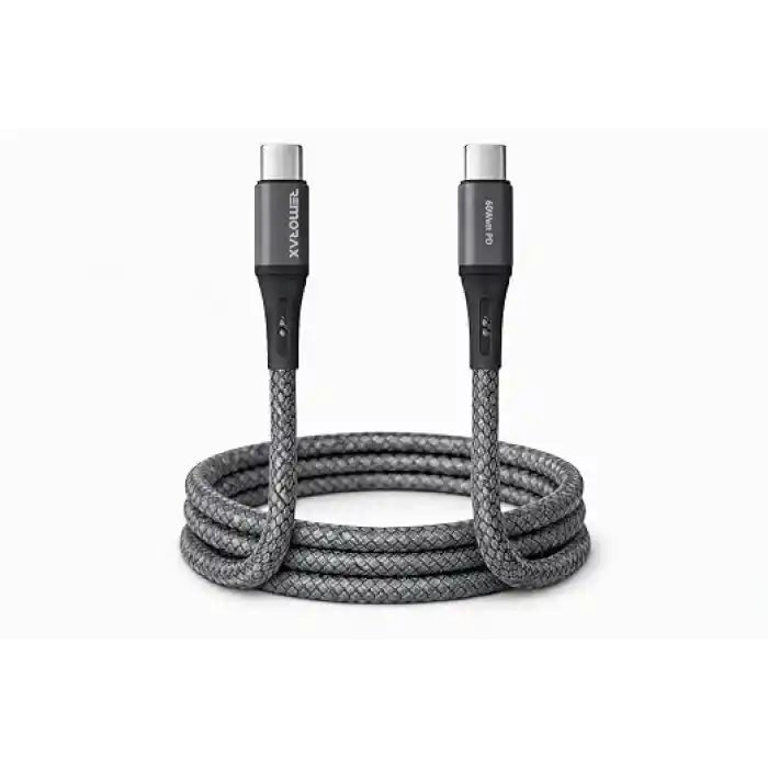 Type C-C, 2Metre ÖRGÜLÜ 60Watt PD Hızlı Şarj Kablosu, REMORAX Wahoo (1Ad x 2Metre Füme)