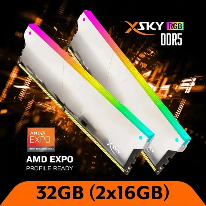 V-Color Manta XSky RGB 32GB (2x16GB) DDR5 6400MT/s CL32 1.4V, AMD EXPO Uyumlu, SK Hynix IC, Beyaz Masaüstü Bellek RAM / TMXSAL1664832WWK