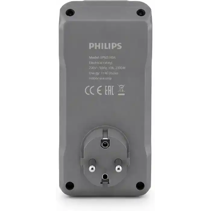 PHILIPS CHP7010G/10 1140 Joule Tekli Akım Korumalı Priz, Gri