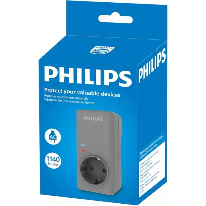 PHILIPS CHP7010G/10 1140 Joule Tekli Akım Korumalı Priz, Gri