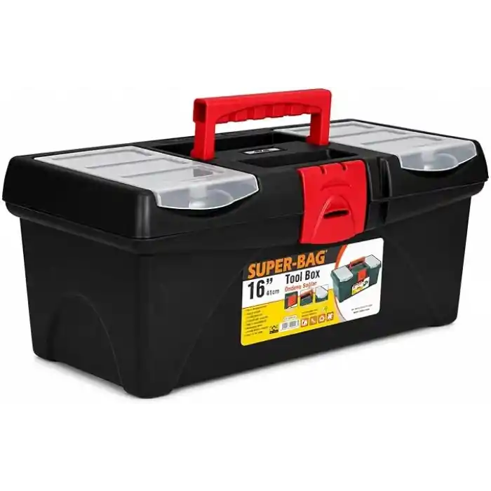 Super Bag 16 İnç Plastik Takım Çantası, Organizer Bölmeli Alet Çantası, Kilitli El Aleti Saklama ve Taşıma Kutusu, Ev Garaj Atölye Kullanımı, ASR2017