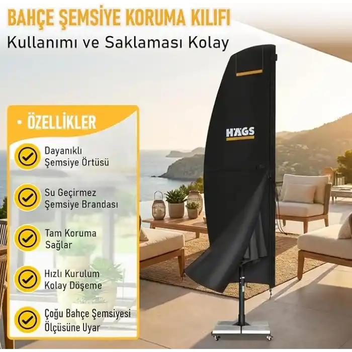 Haegs Bahçe Şemsiye Kılıfı, Veranda Parasol Konsol Şemsiyesi Brandası, Koruma Örtüsü, Su Geçirmez, Hava Koşullarına Dayanıklı Bahçe Gölgelik Güneşlik Örtüsü (240-57/57 cm) Siyah