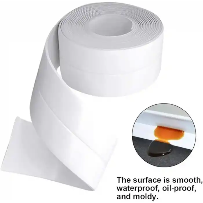 Kendinden Yapışkanlı Su Geçirmez İzolasyon Bandı – 3,2 m PVC Köşe ve Kenar Koruma Şeridi, Lavabo, Küvet, Duş ve Mutfak (Beyaz)