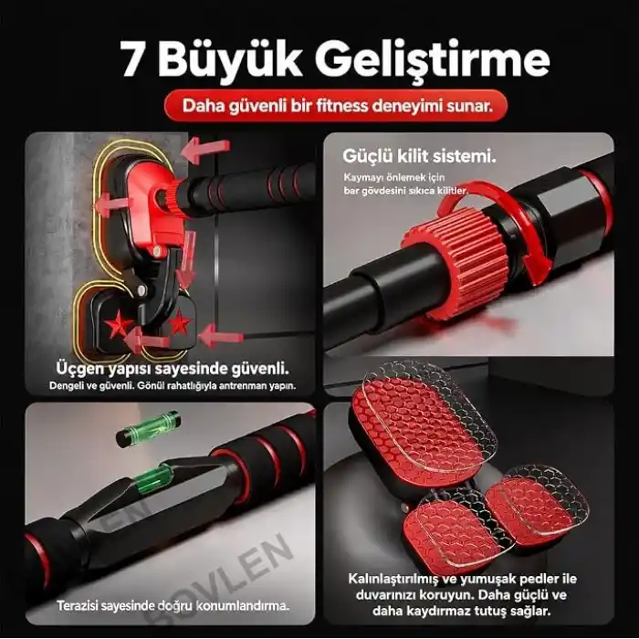 Vidasız 3POD Barfiks Aleti Montaj Ultra Güçlü, 92-120 Cm Arası - Ayarlanabilir Barfiks Demiri, Kapı Barı ve Çekme Barı,Çelik Yapı, Barfiks Çubuğu, Üst Vücut Egzersizi, Fitness,Barfix, Barfiks Barı