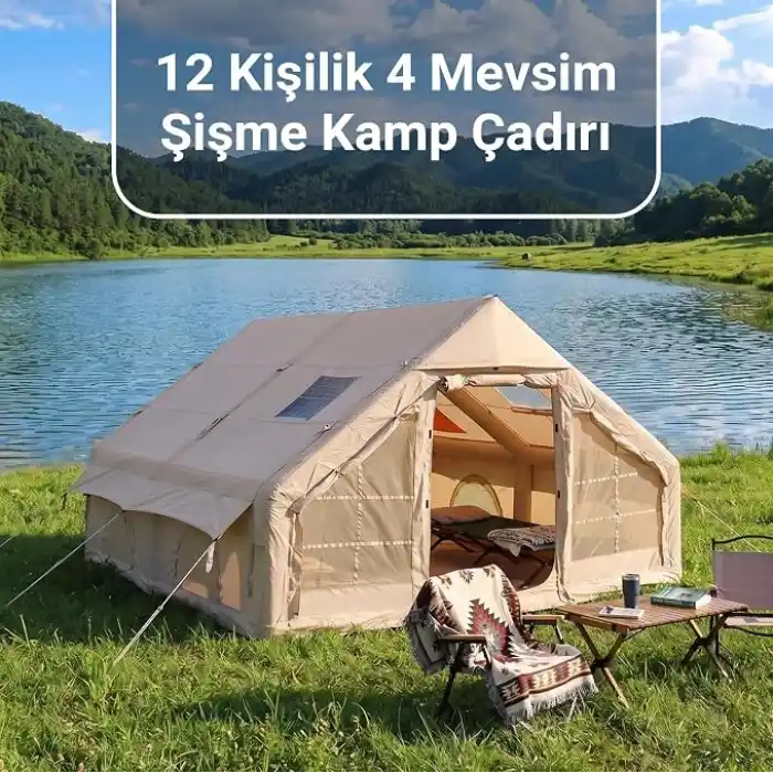 PİKAS Rovos 12 Kişilik XXL Şişme Kamp Çadırı | 4 Mevsim Büyük Aile Çadırı | Su Geçirmez Oxford Kumaş | Kamp, Glamping ve Outdoor Çadırı