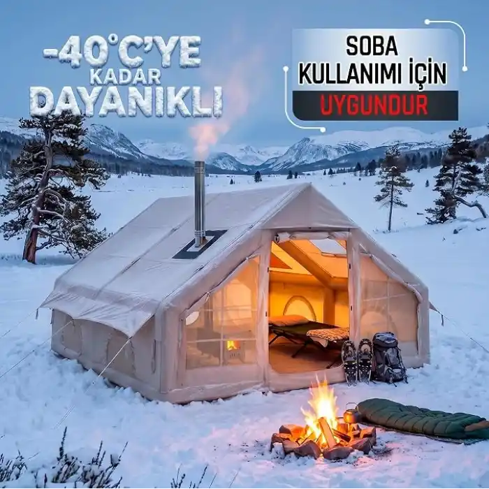 PİKAS Rovos 12 Kişilik XXL Şişme Kamp Çadırı | 4 Mevsim Büyük Aile Çadırı | Su Geçirmez Oxford Kumaş | Kamp, Glamping ve Outdoor Çadırı