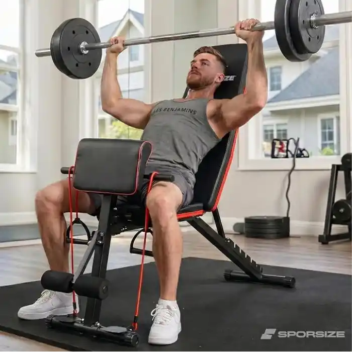 Sporsize Adjustable Shuttle Weight Bench – Ayarlanabilir Ağırlık ve Mekik Sehpası, 7 Sırt Açısı & 3 Oturma Pozisyonu, Katlanabilir Çelik Gövde, Ev Tipi Profesyonel Kullanım