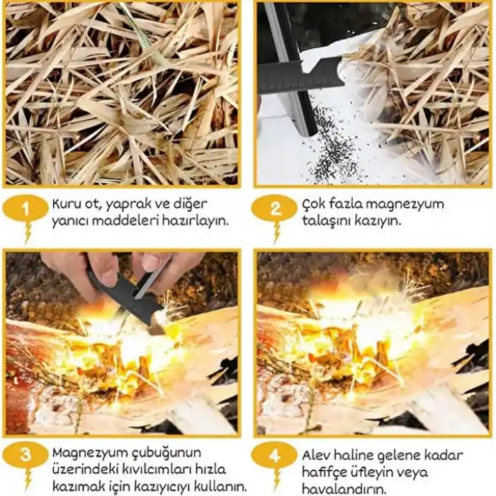 Magnezyum Çubuk Acil Durum Çakmaktaşı Deprem Hayatta Kalma Ateş Başlatıcı Çakmak Kiti Düdük Hediyeli,Kamp,Karavan İçin Ateş Yakmak İçin Çakmak