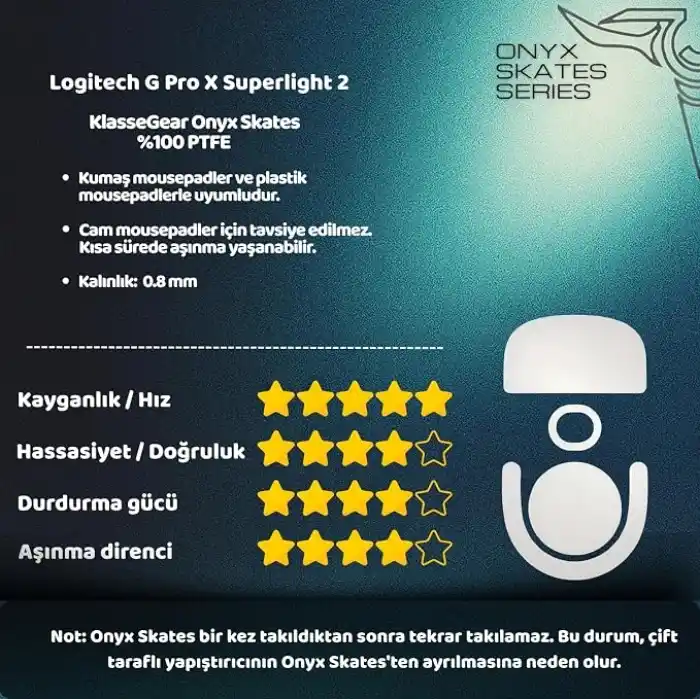 Klasse Onyx Mouse Skate (Logitech G Pro X Superlight 2 ile uyumlu Skatez)