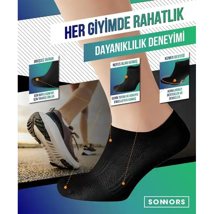 SONNORS 6 Çift Uniseks Sneaker Kadın Erkek Çorap - Organik Pamuk Patik Spor Çorabı - Kısa Çorap Dikişsiz Rahat Kalıp - Beyaz Siyah Gri
