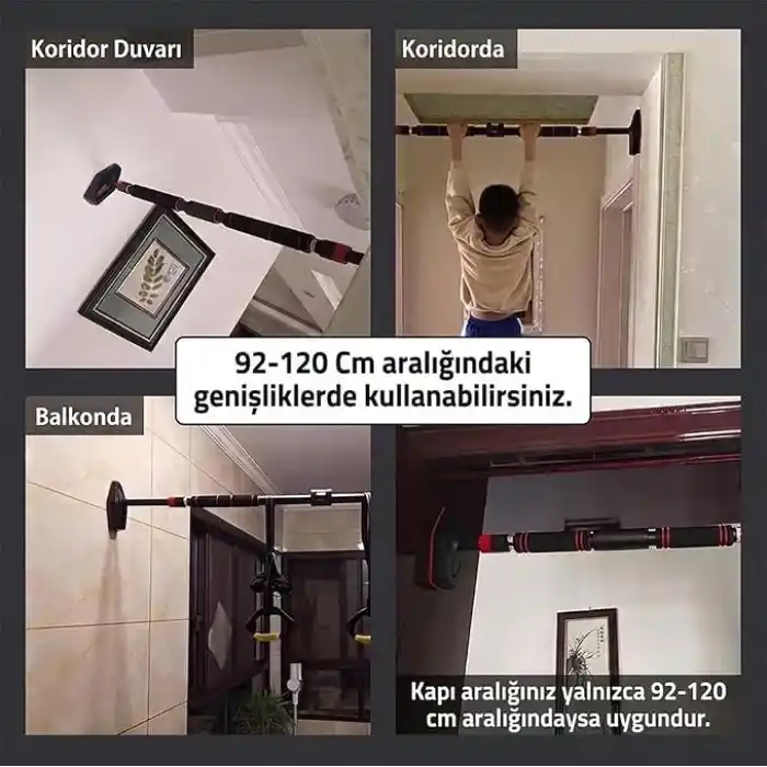 Vidasız Montaj Barfiks Aleti 92-120 Cm Arası - Ayarlanabilir Barfiks Demiri, Kapı Barı ve Çekme Barı, Dayanıklı Çelik Yapı, Barfiks Çubuğu, Üst Vücut Egzersizi, Fitness,Barfix, Barfiks Barı