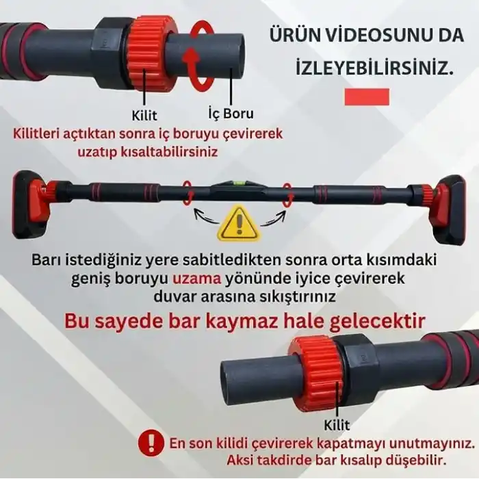 Vidasız Montaj Barfiks Aleti 92-120 Cm Arası - Ayarlanabilir Barfiks Demiri, Kapı Barı ve Çekme Barı, Dayanıklı Çelik Yapı, Barfiks Çubuğu, Üst Vücut Egzersizi, Fitness,Barfix, Barfiks Barı