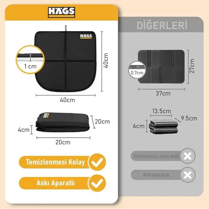 Haegs Outdoor Oturma Minderi, Kamp Matı, Yürüyüş, Stadyum ve Seyahat İçin Katlanabilir Su Geçirmez Oxford Kumaş Termal Oturma Minderi,