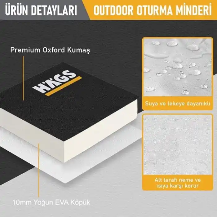 Haegs Outdoor Oturma Minderi, Kamp Matı, Yürüyüş, Stadyum ve Seyahat İçin Katlanabilir Su Geçirmez Oxford Kumaş Termal Oturma Minderi,