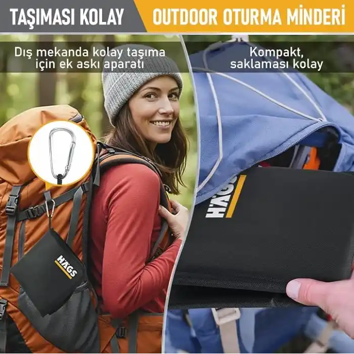 Haegs Outdoor Oturma Minderi, Kamp Matı, Yürüyüş, Stadyum ve Seyahat İçin Katlanabilir Su Geçirmez Oxford Kumaş Termal Oturma Minderi,