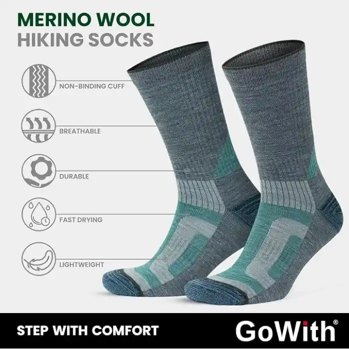 GoWith Unisex Merinos Yünü Tabanaltı Havlulu Dikişsiz Hiking Yürüyüş Aktivite Termal Çorap 3592