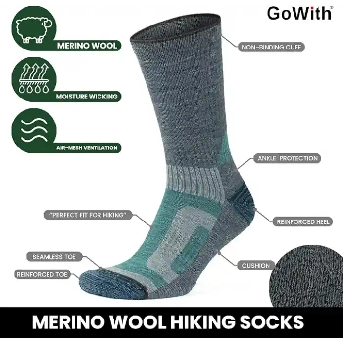 GoWith Unisex Merinos Yünü Tabanaltı Havlulu Dikişsiz Hiking Yürüyüş Aktivite Termal Çorap 3592