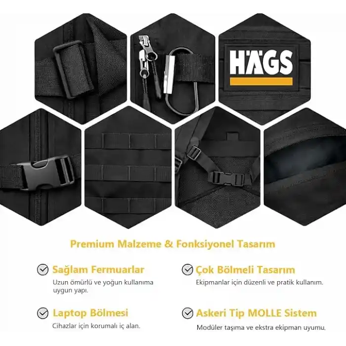 HAEGS Askeri Taktik Sırt Çantası, Ordu Derecesinde Sağlam, Ağır Hizmet Taktik Çanta, 3 Günlük Acil Durum Hücum Çantası, Kampçılık, Dağcılık, Trekking Seyahat Sırt Çantası