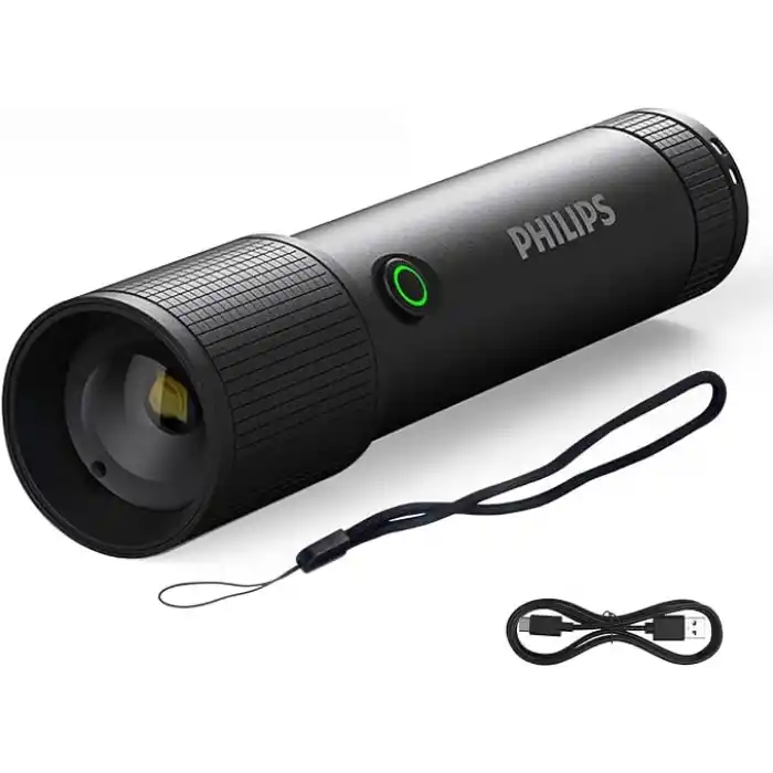 Philips SFL2185/93 350 Lümen 3W LED El Feneri Teleskopik Zoom Sos Modlu Şarj Edilebilir Uzun Menzilli Flashlight