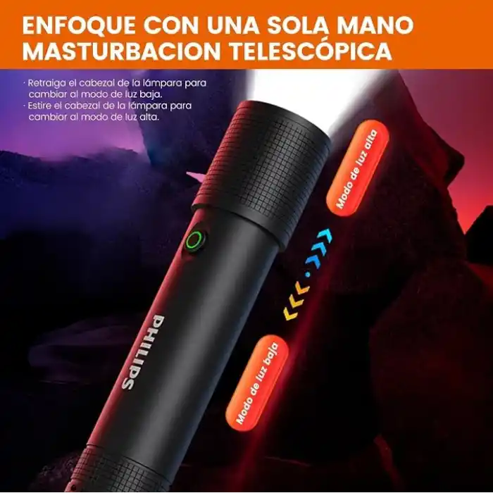 Philips SFL2185/93 350 Lümen 3W LED El Feneri Teleskopik Zoom Sos Modlu Şarj Edilebilir Uzun Menzilli Flashlight