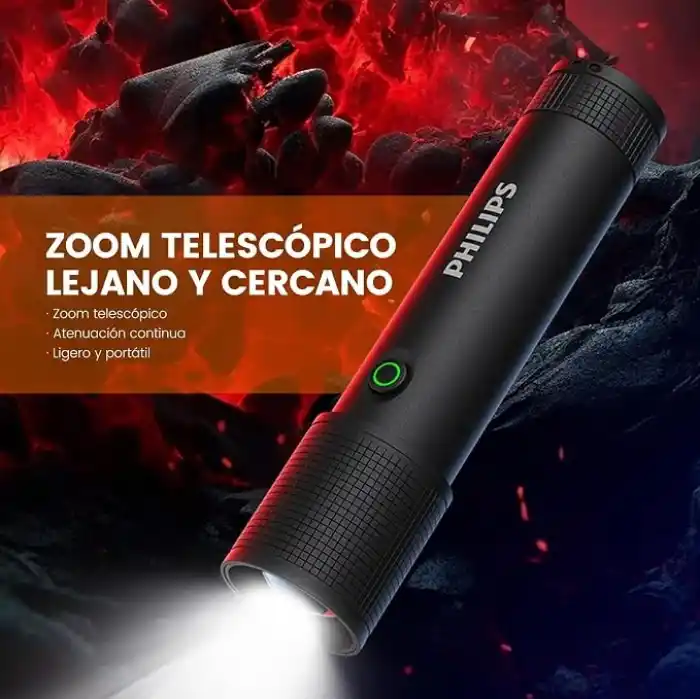 Philips SFL2185/93 350 Lümen 3W LED El Feneri Teleskopik Zoom Sos Modlu Şarj Edilebilir Uzun Menzilli Flashlight