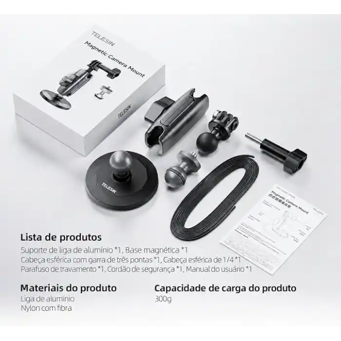 TELESIN Manyetik Aksiyon Kamera Tutucu 360° Döner Çift Bilyalı Başlık Metal Montaj Aparatı Güçlü Mıknatıslı Araç Dışı Çekim Vlog Video Kayıt Sabitleyici 1/4 Adaptörlü, CMM-001