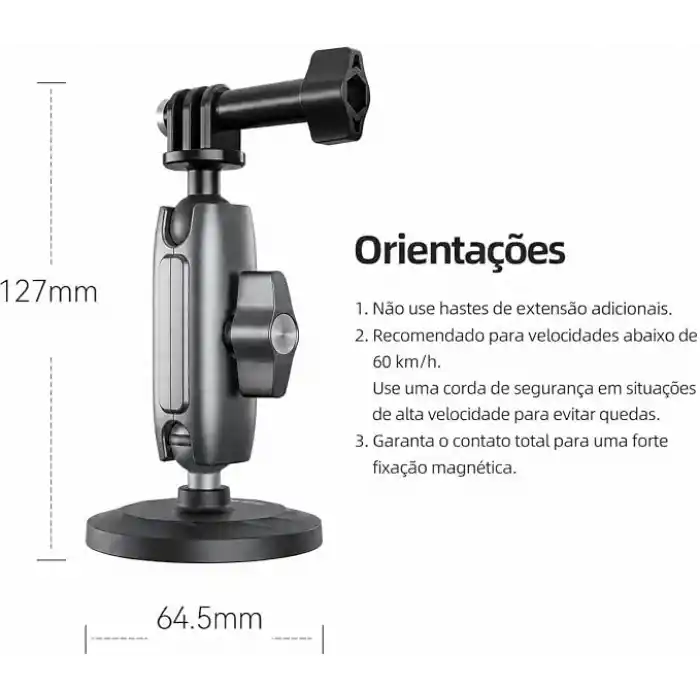 TELESIN Manyetik Aksiyon Kamera Tutucu 360° Döner Çift Bilyalı Başlık Metal Montaj Aparatı Güçlü Mıknatıslı Araç Dışı Çekim Vlog Video Kayıt Sabitleyici 1/4 Adaptörlü, CMM-001