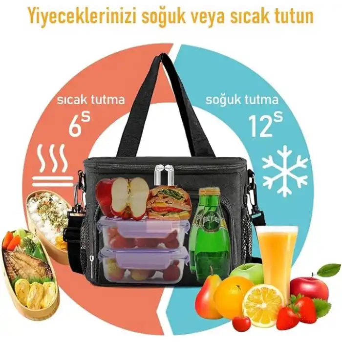 HAEGS Termal Çanta, Soğuk Sıcak Tutucu Yalıtımlı Beslenme Çantası, Soğutucu Buzluk Yemek Çantası 15L - Siyah