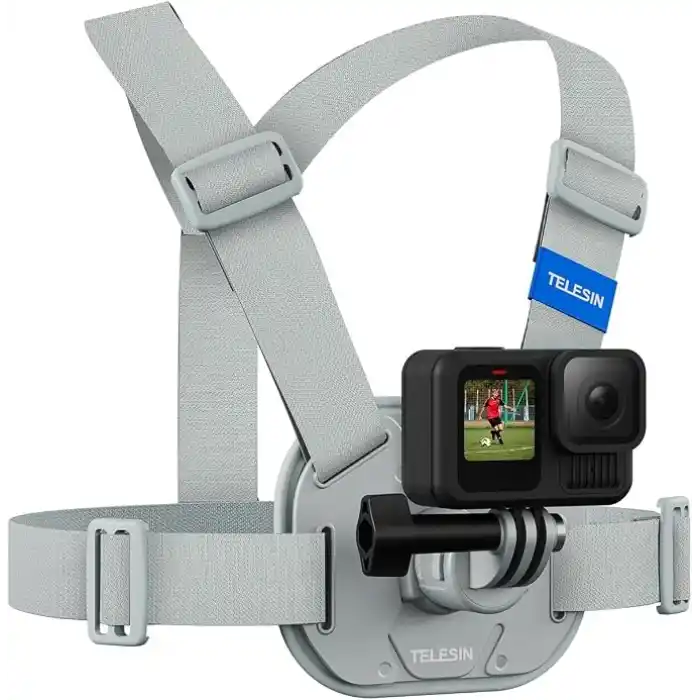 TELESIN Aksiyon Kamera Göğüs Askısı (Vest Chest) | Hızlı Çıkarılabilir Yelek Göğüs Kayışı | GoPro 13/12/11/10/9/8/7/6/5, Osmo Action 3/4/5 Pro, Insta360 Modelleri ile uyumludur (Gri)