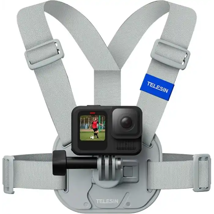 TELESIN Aksiyon Kamera Göğüs Askısı (Vest Chest) | Hızlı Çıkarılabilir Yelek Göğüs Kayışı | GoPro 13/12/11/10/9/8/7/6/5, Osmo Action 3/4/5 Pro, Insta360 Modelleri ile uyumludur (Gri)