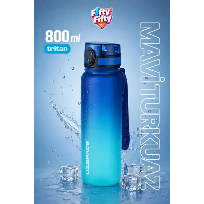 UZSPACE 800ml -YENİ EBAT-Çift Renk Softtouch Tritan Su Matarası -Turkuaz, Mavi-turkuaz