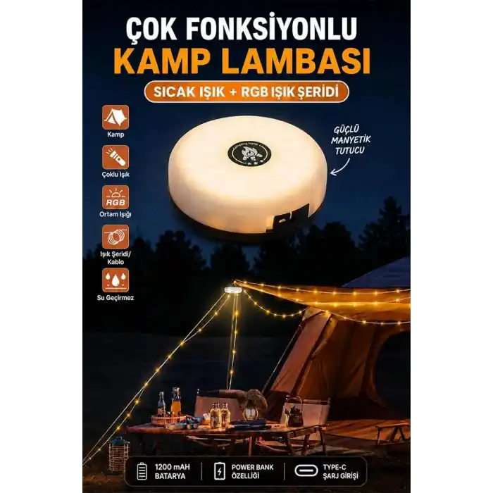 Neo Vista Çok Fonksiyonlu Kamp Lambası 1200 mAh Bataryalı ve 10 Metre RGB Işık Şeridi