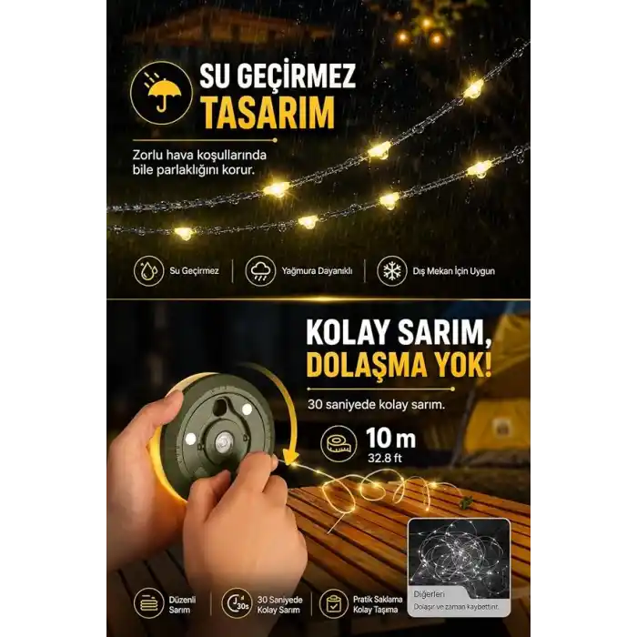 Neo Vista Çok Fonksiyonlu Kamp Lambası 1200 mAh Bataryalı ve 10 Metre RGB Işık Şeridi