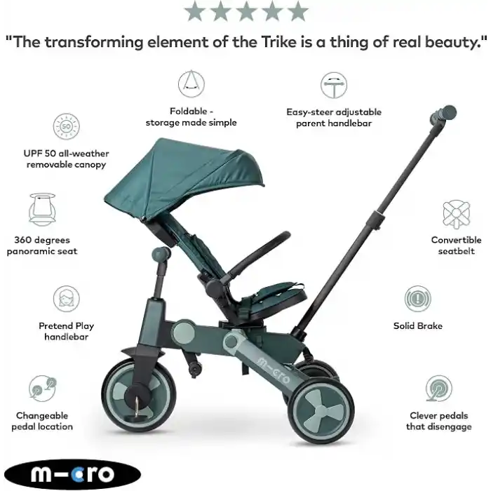 Micro 4in1 Katlanabilir Bisiklet Matcha, 6 Aydan 6 Yaşa Kadar, 360° Dönebilen Koltuk, Ebeveyn Kontrol, Akıllı Kilitleme Freni ve Yıkama Koltuğu