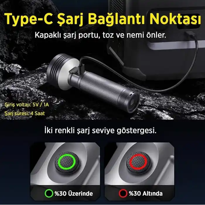 Philips SFL6253/93 3000 Lümen 50W LED El Feneri Metal Gövdeli 9 Modlu Çıkarılabilir Pilli Şarj Edilebilir Çift Açılı Flashlight Siyah