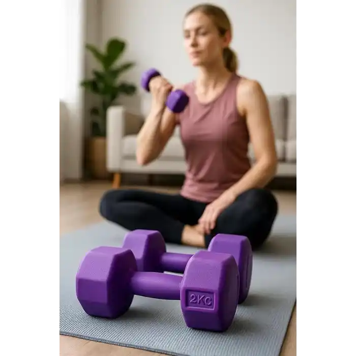 Leyaton Mor Dambıl 2 Kg x 2 Adet Vinyl Kaplı Fitness Dumbell Ağırlık Seti, 2KG2MORR