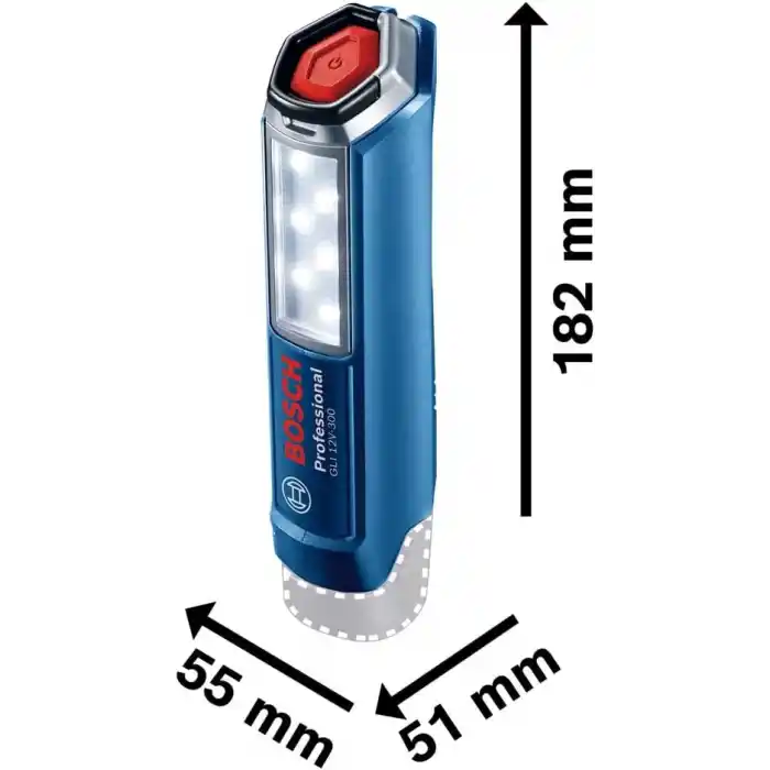 Bosch Professional pil lamba GLi 12 V-300 (pil, karton, 12 Volt, ışık akımı: 300 Lümen)