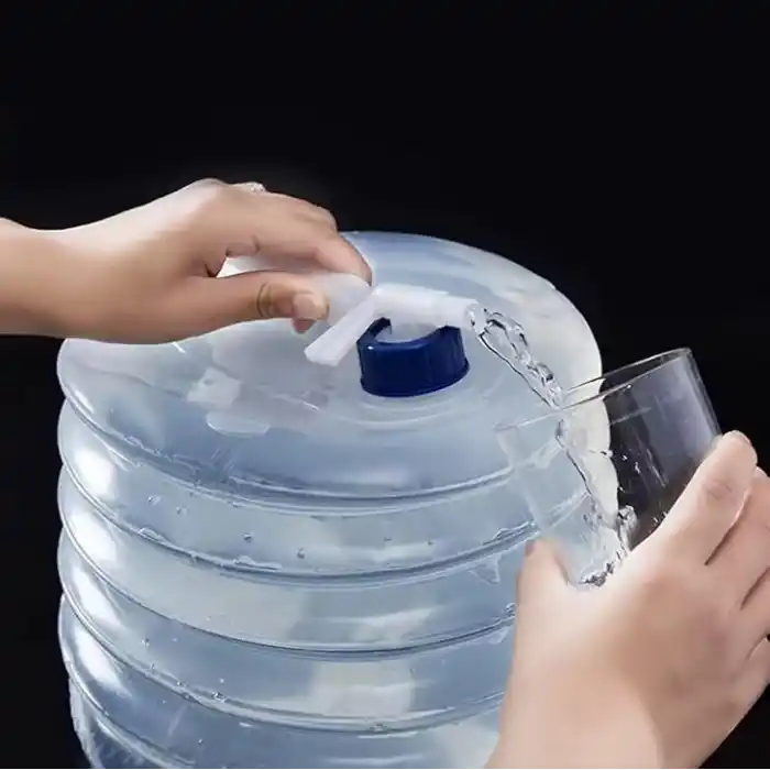 15 lt Katlanabilir Musluklu Su Bidonu, Plastik Piknik Kamp, Çeşmeli Su Torbası, Akordeon, Şeffaf,