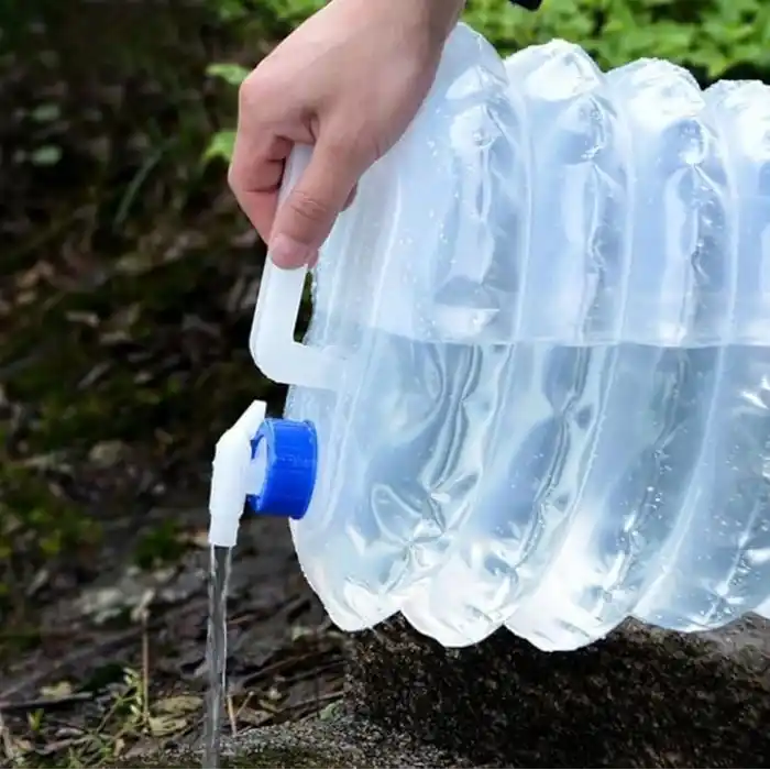 15 lt Katlanabilir Musluklu Su Bidonu, Plastik Piknik Kamp, Çeşmeli Su Torbası, Akordeon, Şeffaf,