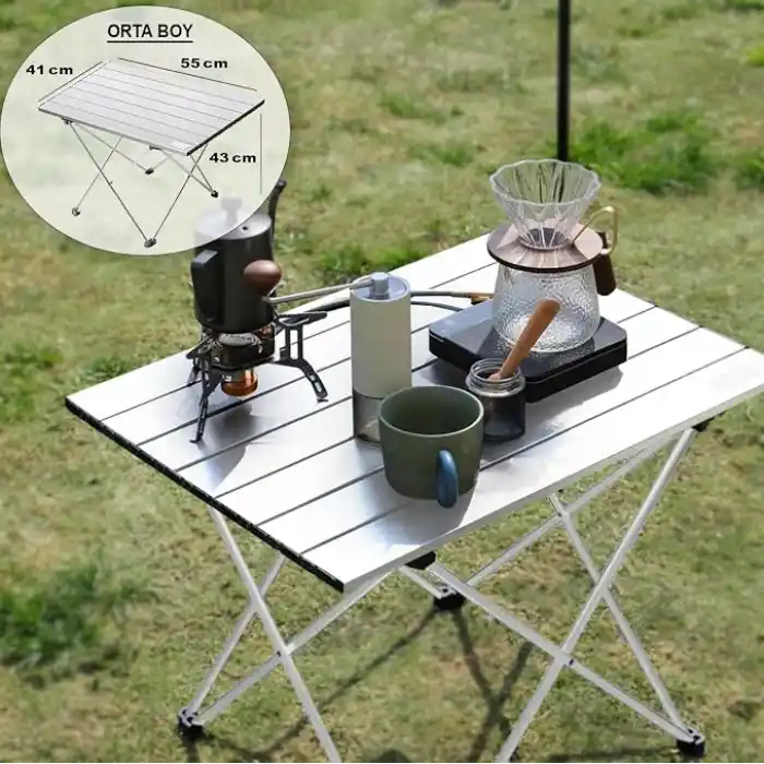 HAEGS Full Alüminyum Katlanır Kamp Sehpası, Piknik, BBQ, Balıkçılık, Doğa Aktiviteleri, Plaj için Kolay Taşınabilir Kompakt Outdoor Ultra Hafif Kamp Masası Orta Boy - Gümüş