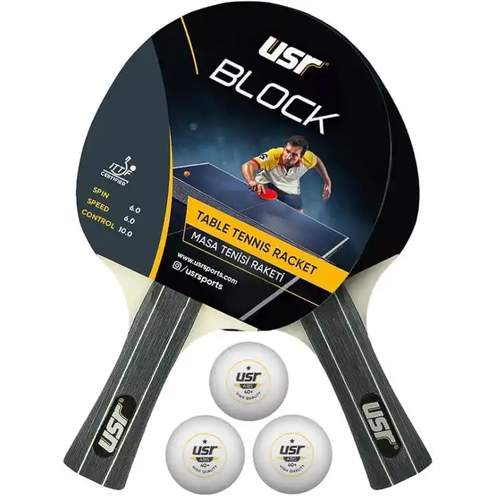 USR Block-RB Masa Tenisi 2 Raket + 3 Top Set