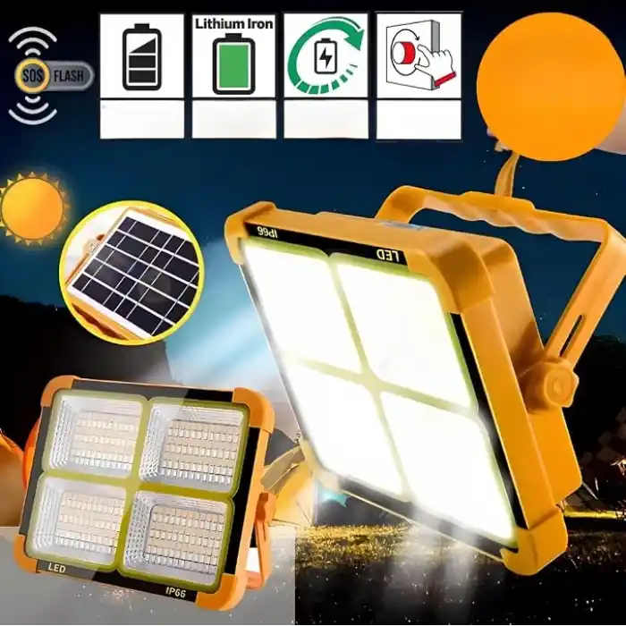 Jouis Solar Güneş Enerjili Kamp Lambası - IP66 Su Geçirmez Powerbank Özellikli Şarj Edilebilir Çok Fonksiyonlu Projektör, SOS Flaşörlü Çadır ve Avcı LED Işıldak