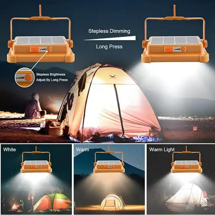 Jouis Solar Güneş Enerjili Kamp Lambası - IP66 Su Geçirmez Powerbank Özellikli Şarj Edilebilir Çok Fonksiyonlu Projektör, SOS Flaşörlü Çadır ve Avcı LED Işıldak