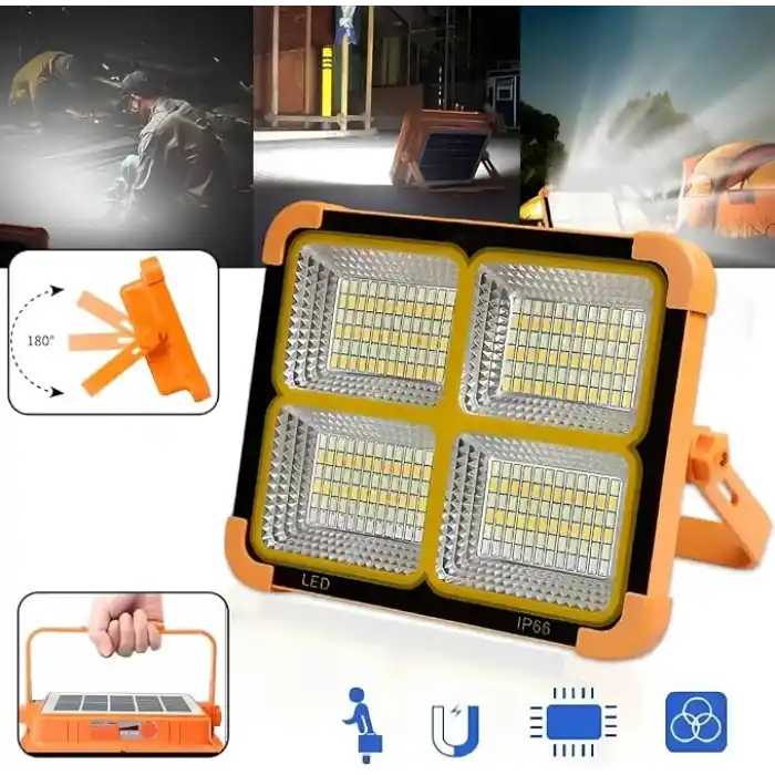 Jouis Solar Güneş Enerjili Kamp Lambası - IP66 Su Geçirmez Powerbank Özellikli Şarj Edilebilir Çok Fonksiyonlu Projektör, SOS Flaşörlü Çadır ve Avcı LED Işıldak