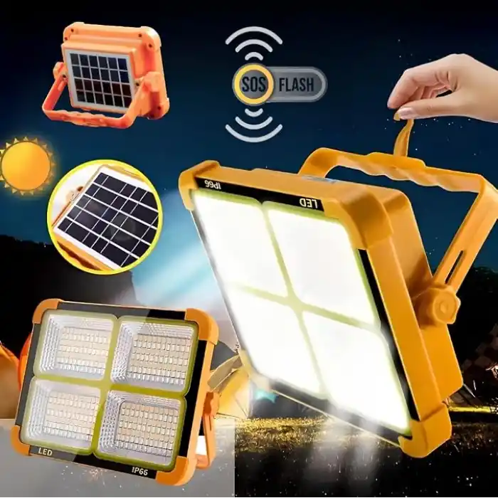 Jouis Solar Güneş Enerjili Kamp Lambası - IP66 Su Geçirmez Powerbank Özellikli Şarj Edilebilir Çok Fonksiyonlu Projektör, SOS Flaşörlü Çadır ve Avcı LED Işıldak