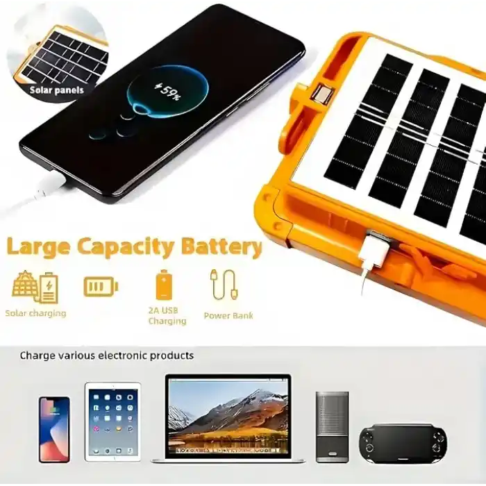 Jouis Solar Güneş Enerjili Kamp Lambası - IP66 Su Geçirmez Powerbank Özellikli Şarj Edilebilir Çok Fonksiyonlu Projektör, SOS Flaşörlü Çadır ve Avcı LED Işıldak