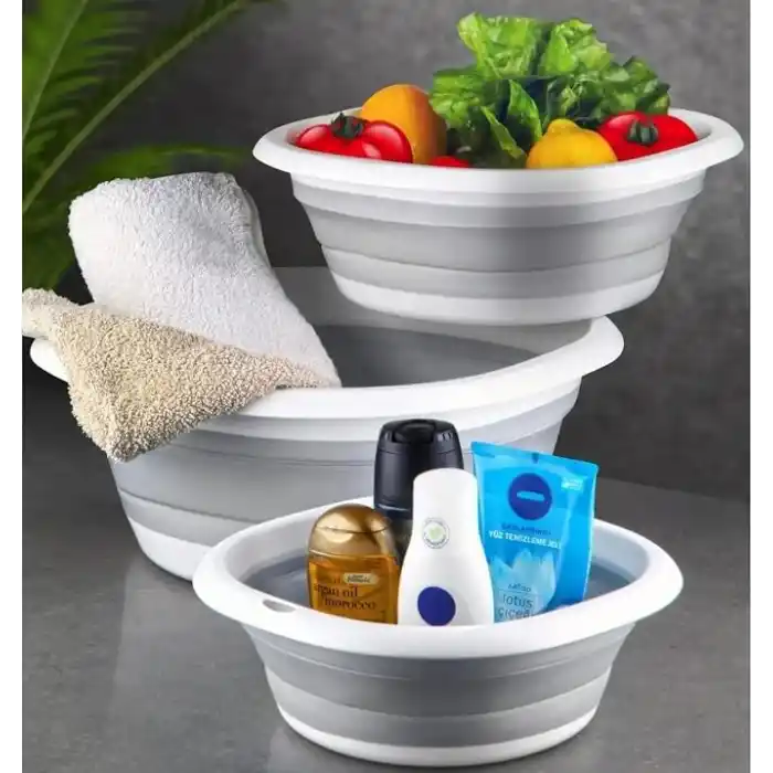 Orret Home Katlanabilir Silikon Badya,Akordiyon Plastik Leğen,Katlanabilir Leğen (25X25)