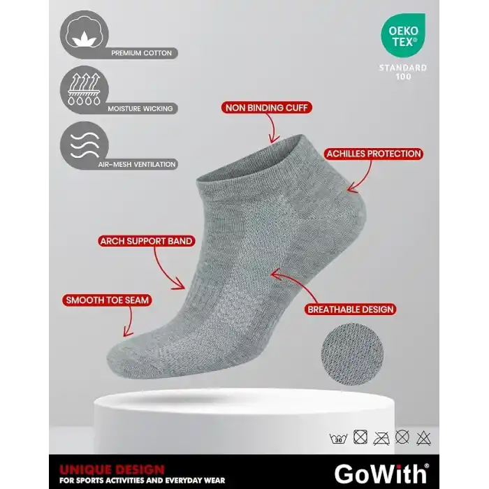 GoWith 6lı-12li Premium Penye Pamuk Sade Desensiz Esnek Ayak Bileği Boyu Aktivite Koşu Yürüyüş Egzersiz Spor Çorap Erkek Kadın Patik 3009