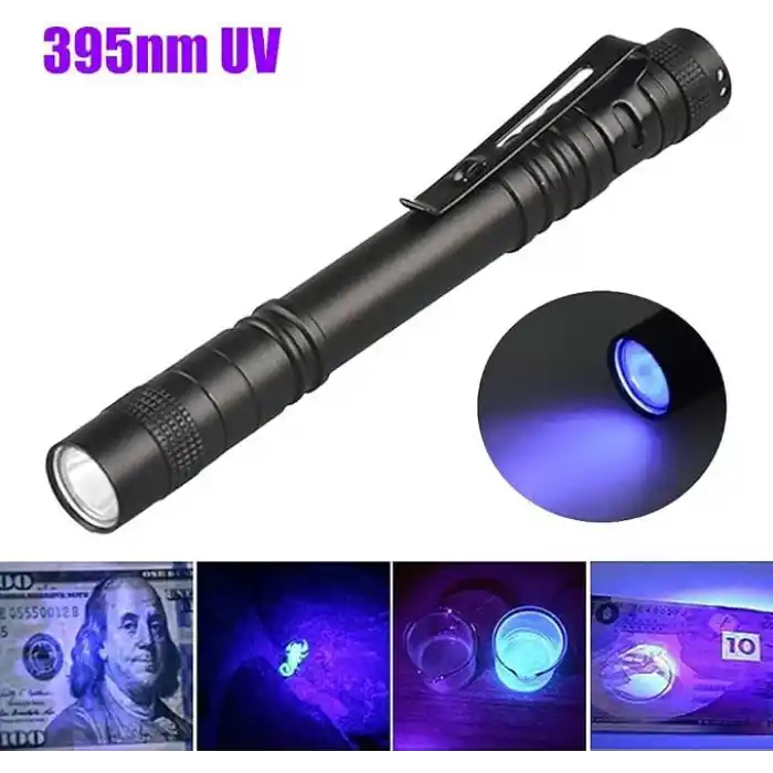Valkyrie 395nm Ultraviyole UV Kalem El Feneri - Alüminyum Darbeye Suya Dayanıklı Cep Feneri Klipsli Kalem Fener Blacklight